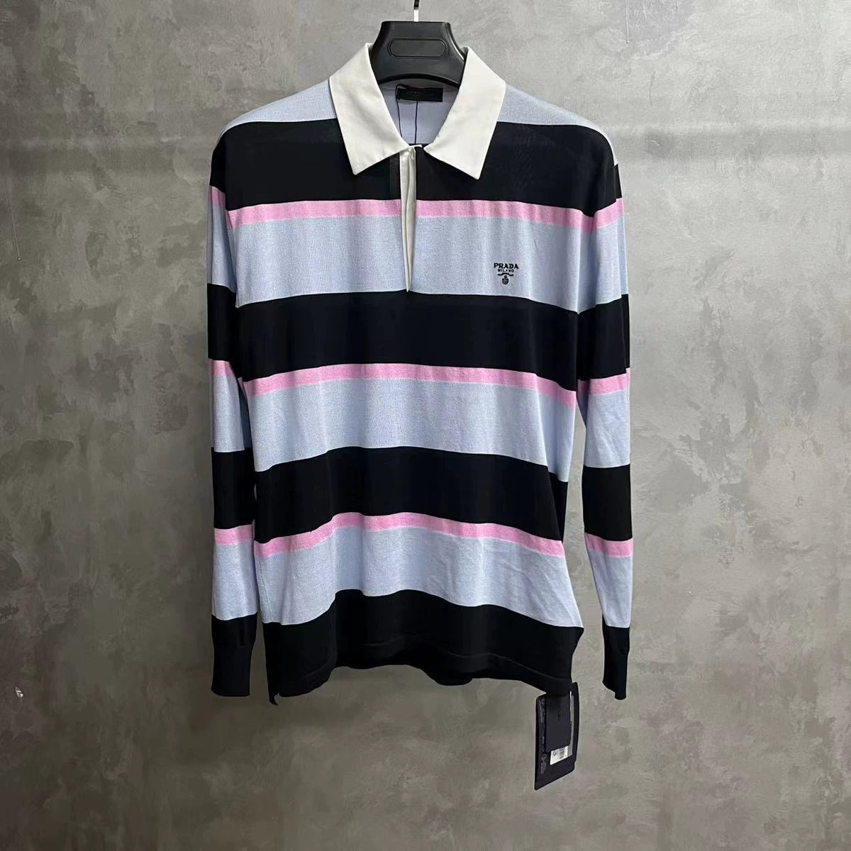 Prada Multi-Color Striped Long-Sleeve Polo Shirt