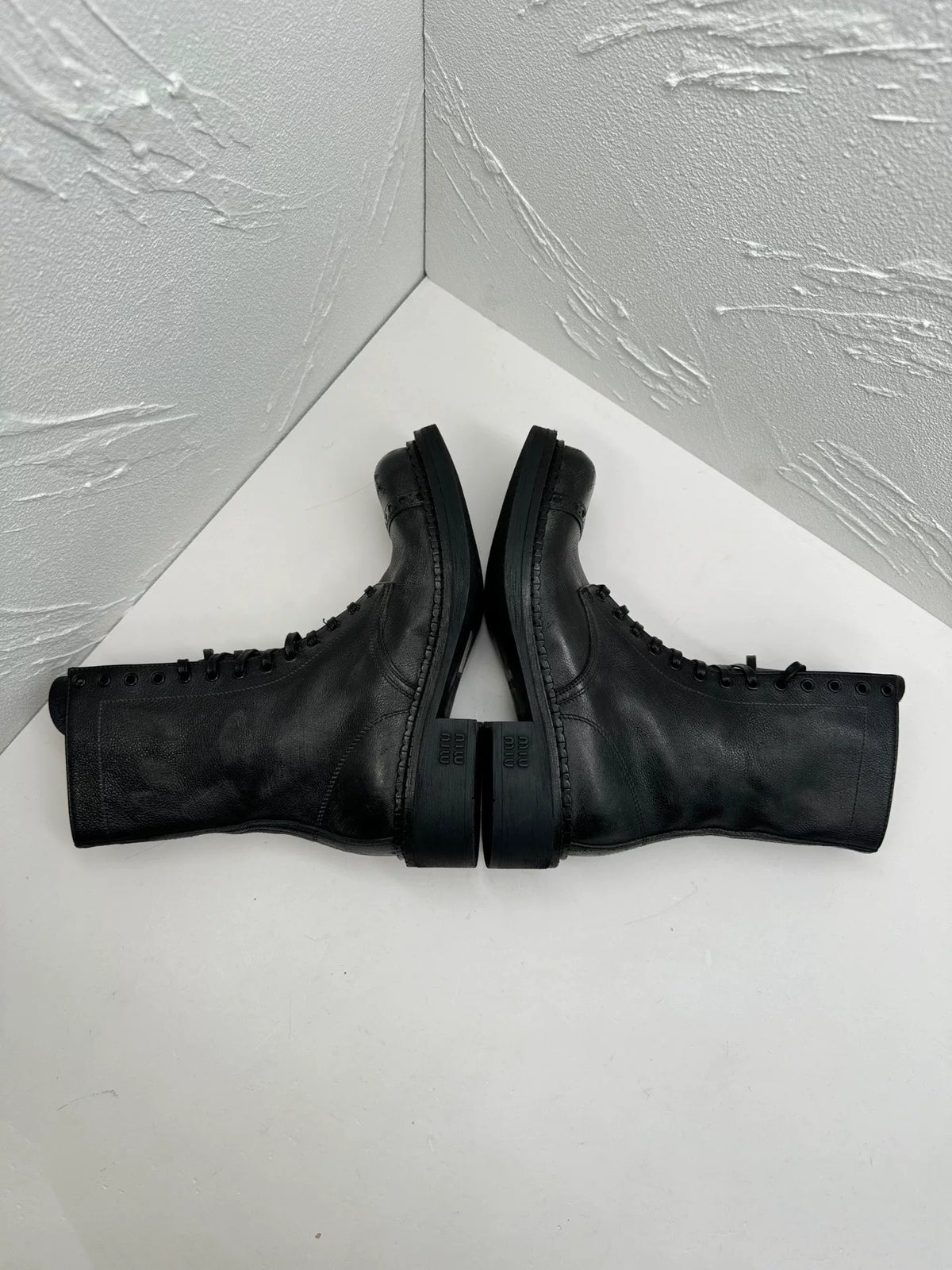 Miu Miu FW24 Runway Distressed Black Vintage Ankle Boots
