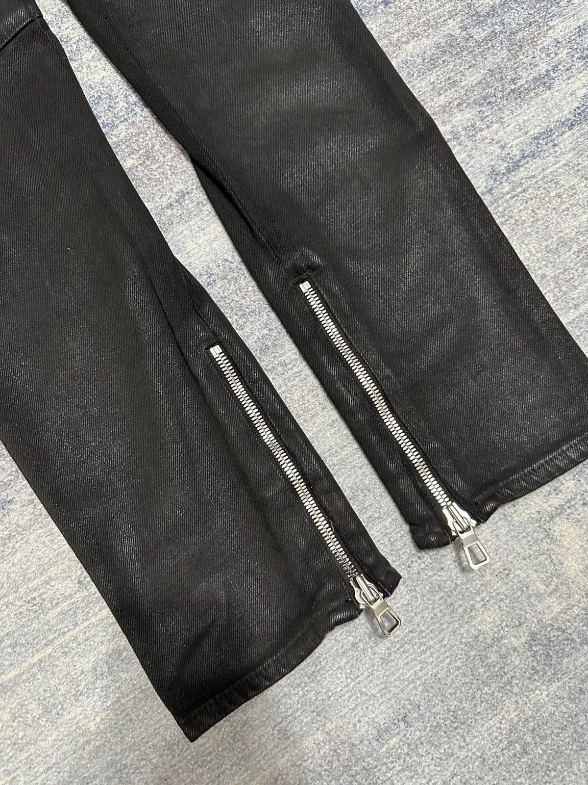 Balmain X Hm AW15 Waxed Black Wax Coated Biker Denim Distressed Pants