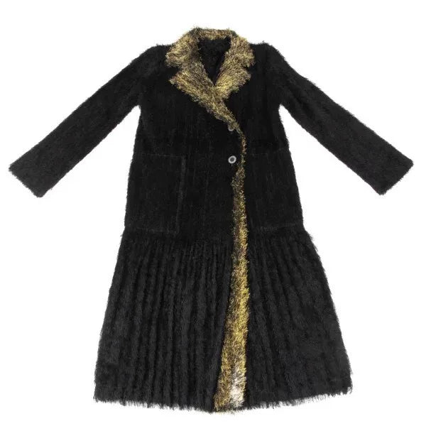 Issey Miyake Vintage Black Gold Faux Fur Pleated Sweater
