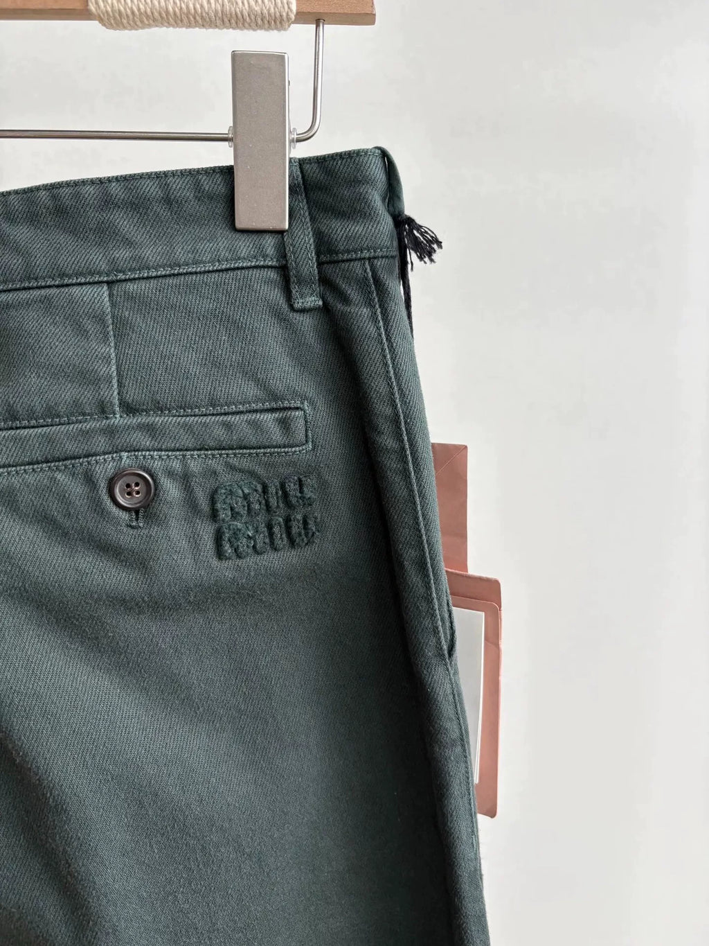 MiuMiu logo Vintage Dark Green Embroidered Cotton Jeans