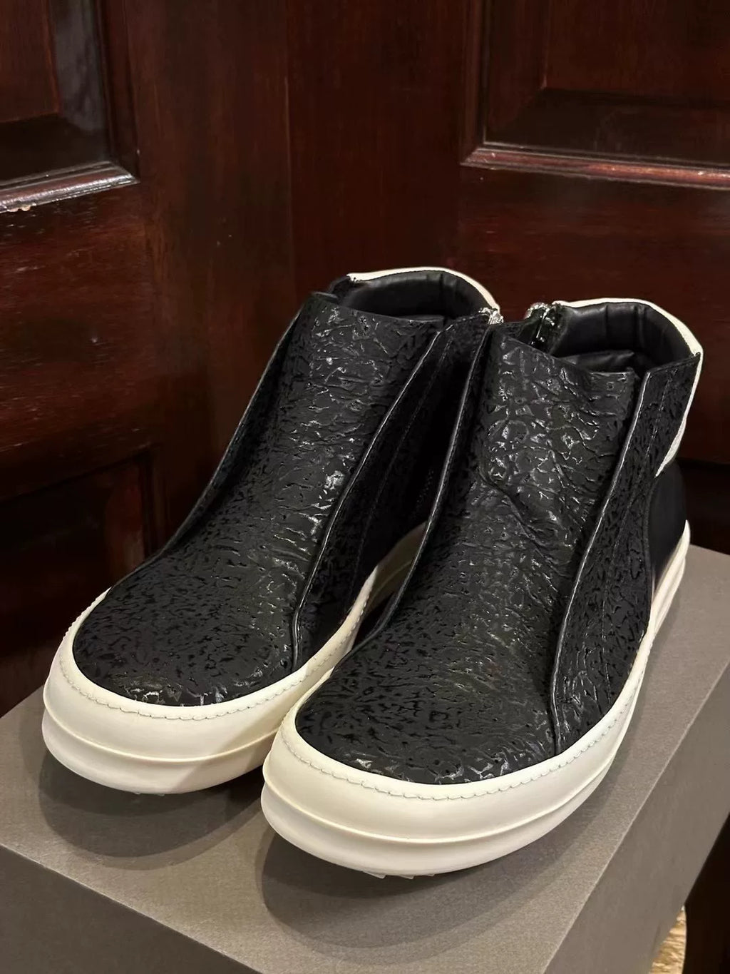 Rick Owens Patchwork Leather Island Dunk Sneakers