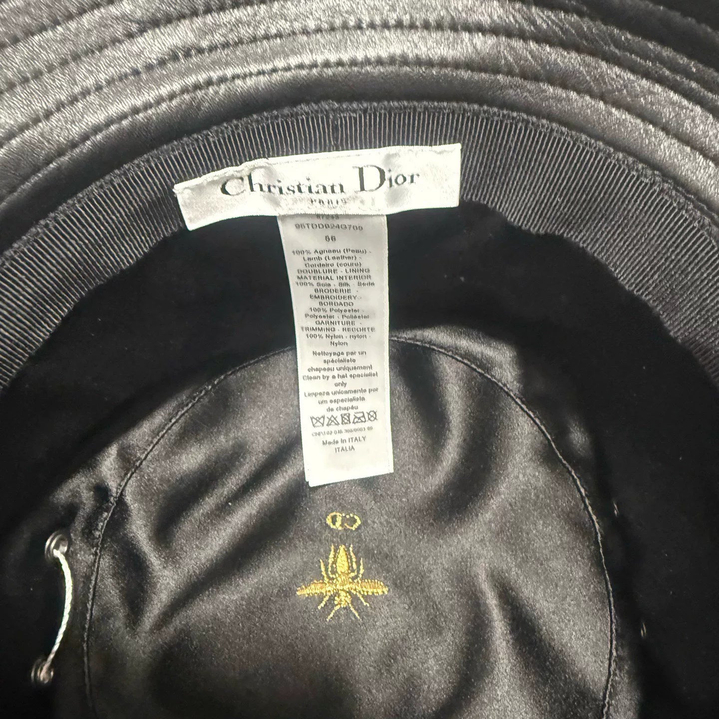 Dior Lambskin Slogan Logo Bucket Hat