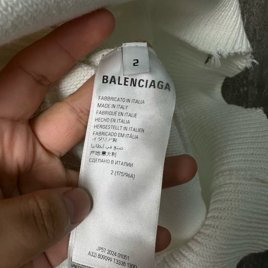 Balenciaga Embroidered Distressed Crew Neck Sweater