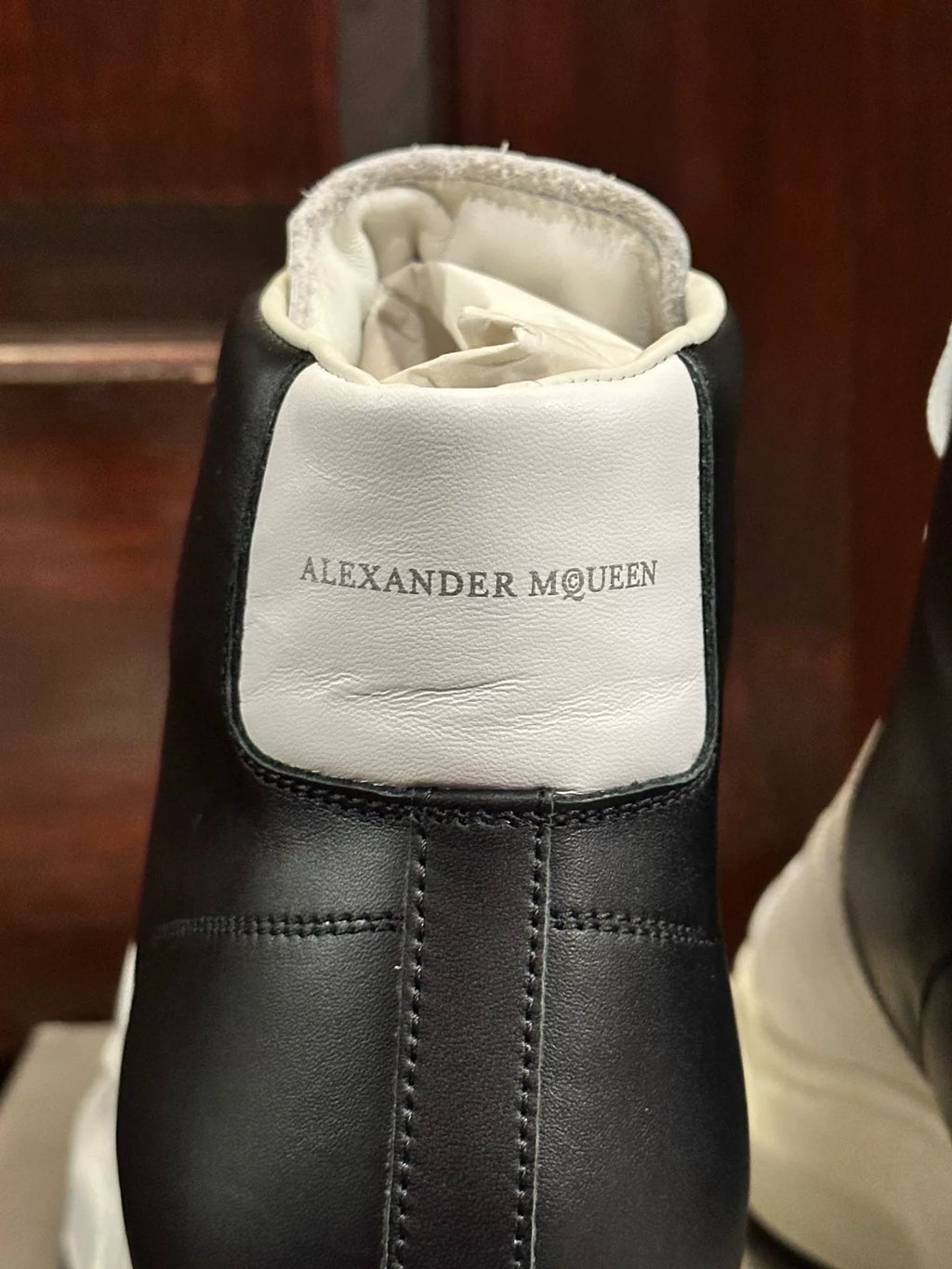 Alexander McQueen Black Heel Low-Top White Sneakers