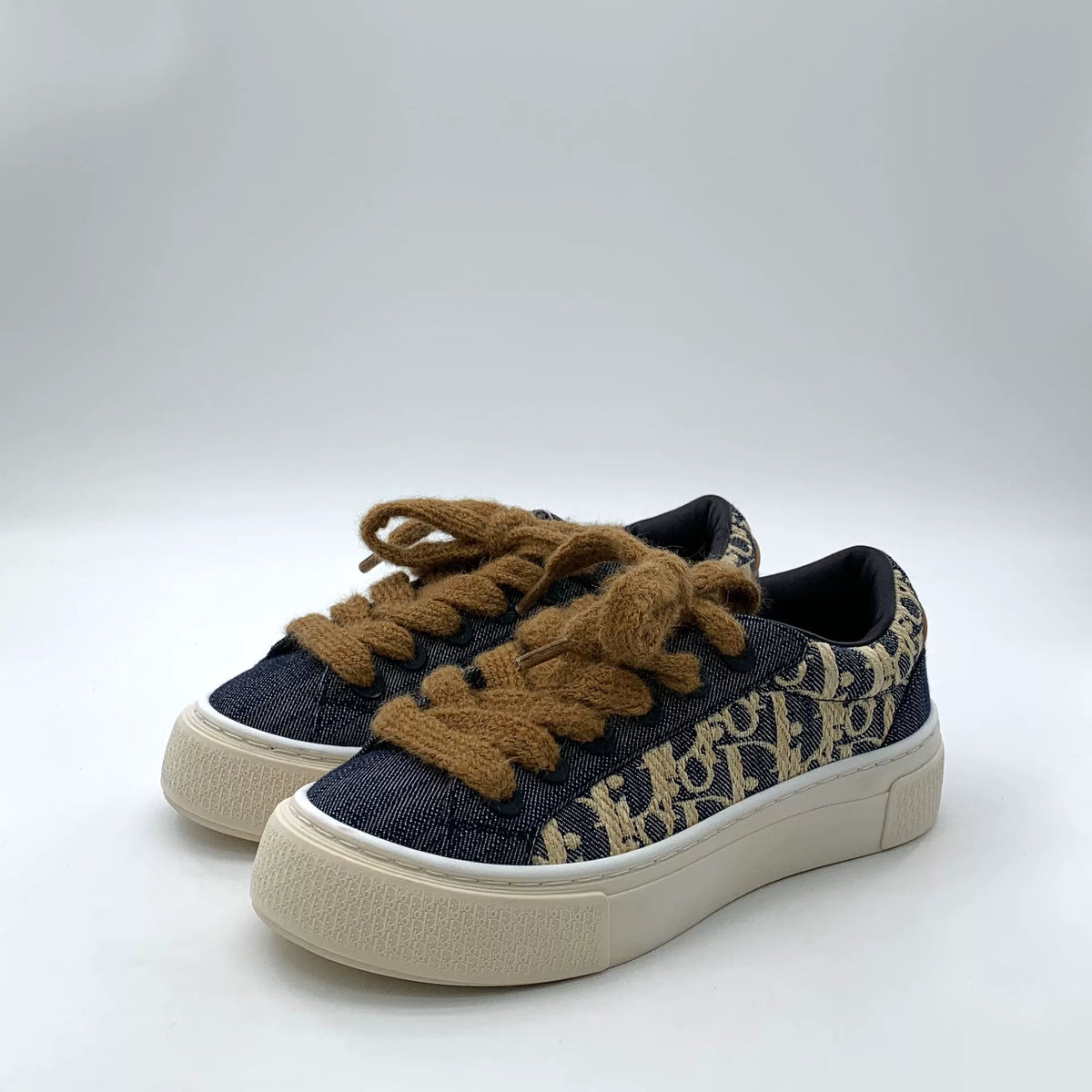 Dior B33 Spin Navy Blue Logo Jacquard All-Over Print Lace-Up Chunky Sneakers