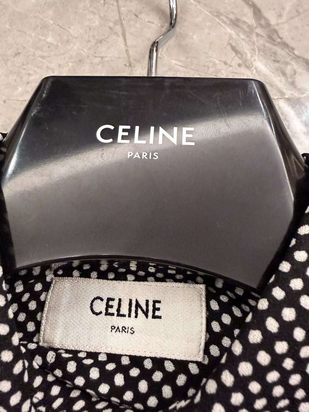 Celine Polka Dot Print Petal-Collar Long Sleeve Shirt by Hedi Slimane