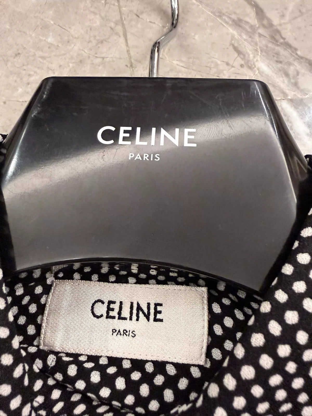 Celine Polka Dot Print Petal-Collar Long Sleeve Shirt by Hedi Slimane