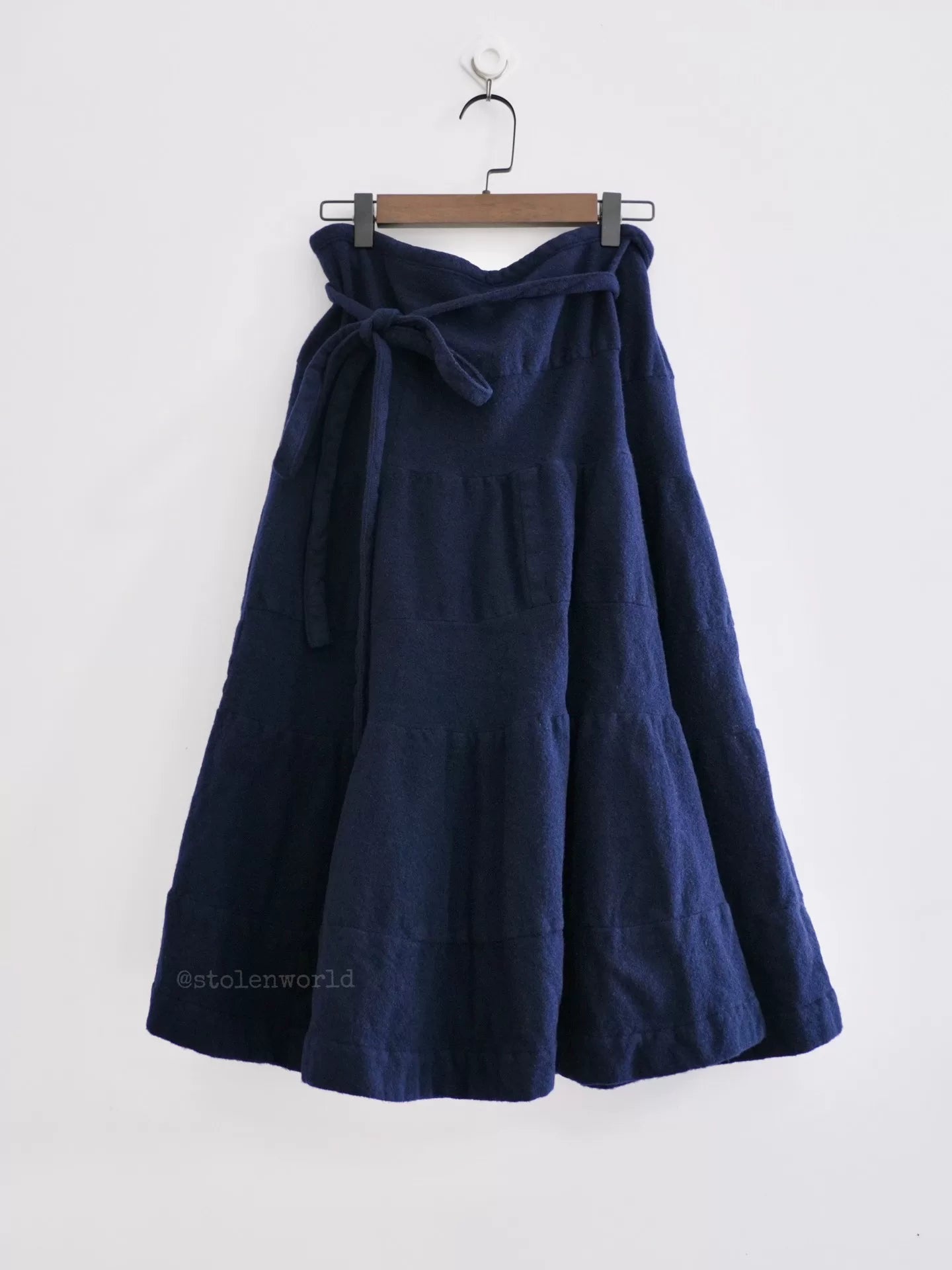 Comme Des Garcons Shrunken Tie-Detail Tiered Navy Skirt - Devines