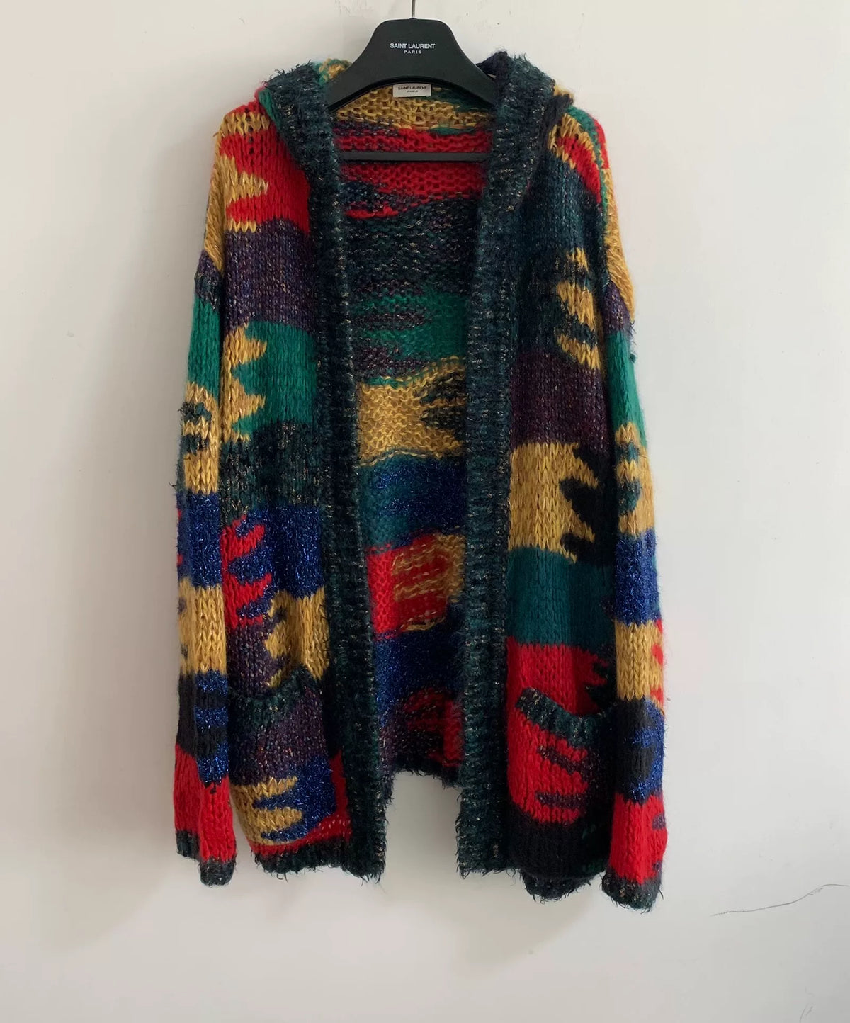 Saint Laurent FW18 Color-Block Mohair Hooded Cardigan