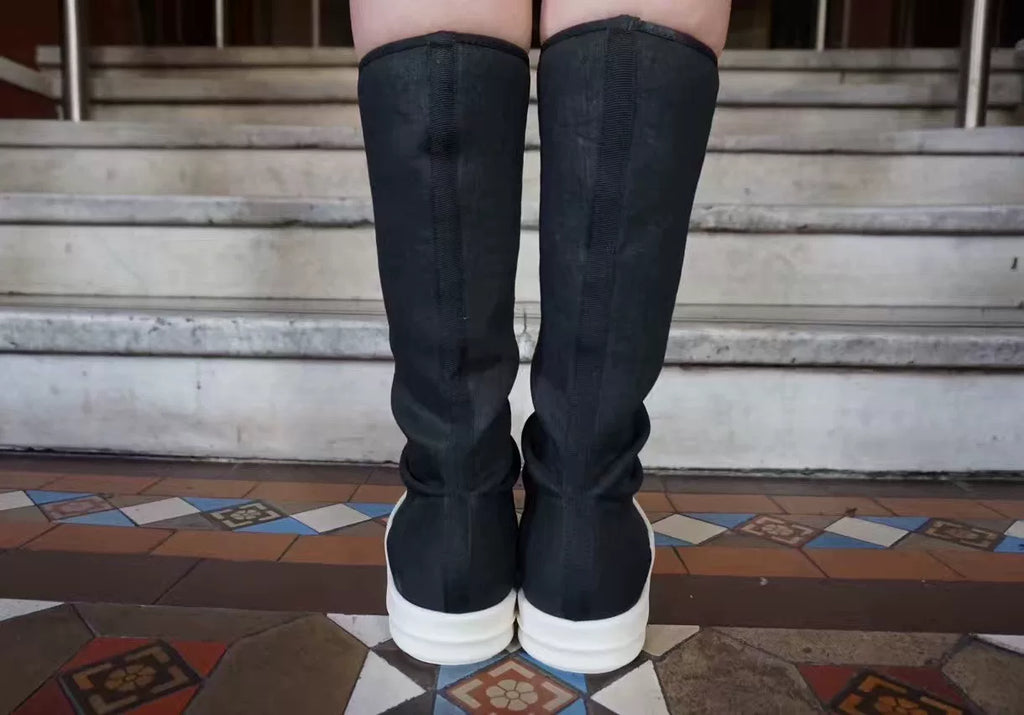 Rick Owens DRKSHDW Black Coated Fabric Sock Boots