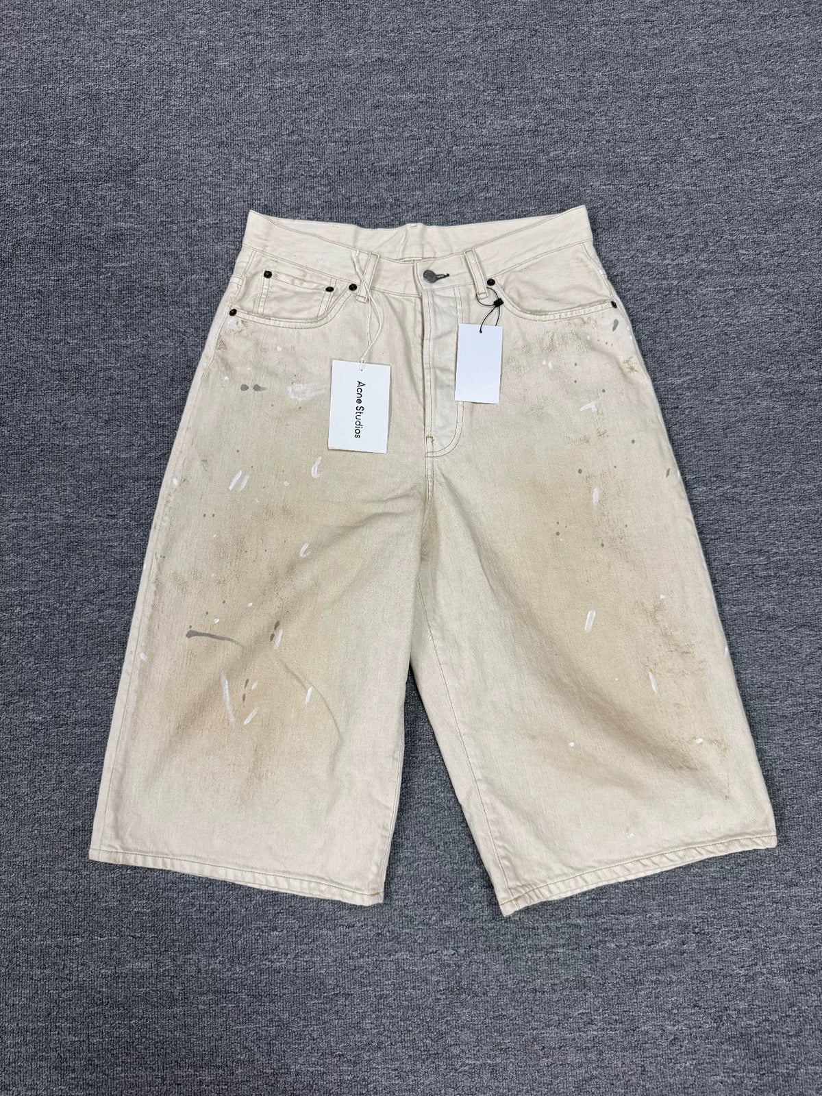 SS26 Acne Distressed Low-Rise Loose Denim Shorts
