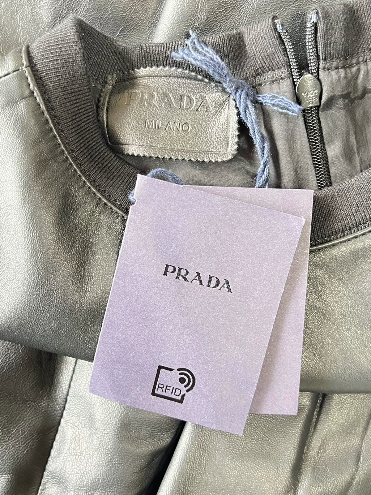 Prada Black Lambskin Logo Drawstring Sheepskin Dress