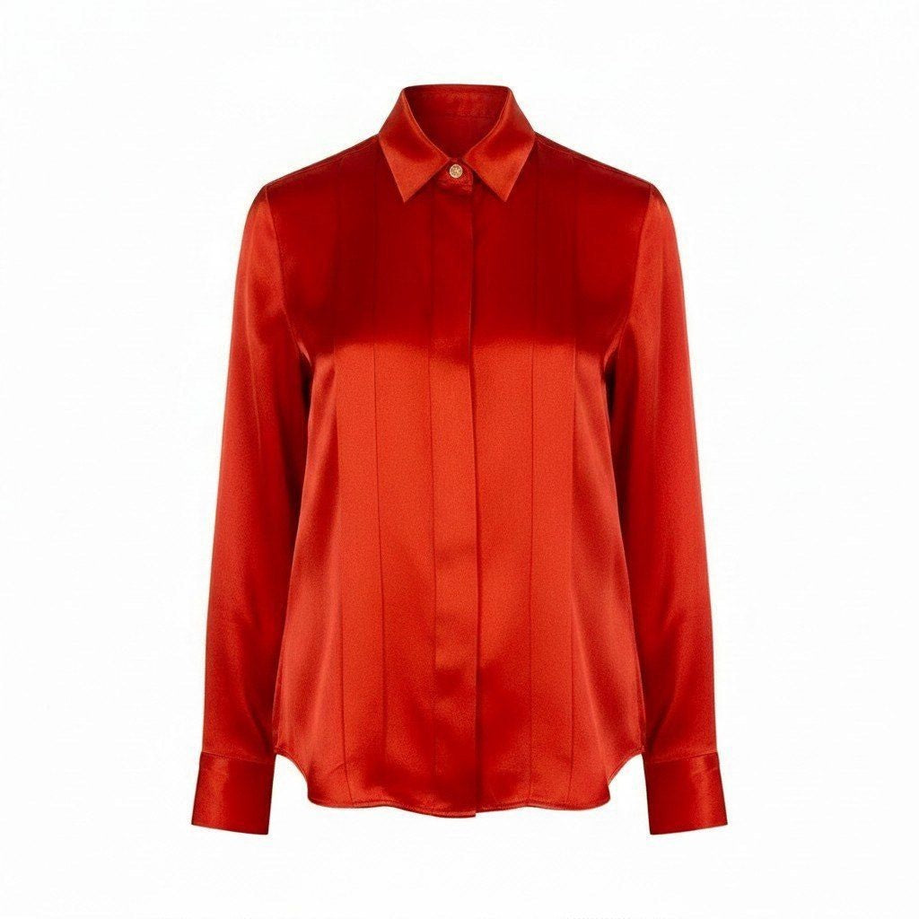 Chanel Red Gold Button Long Sleeve Shirt