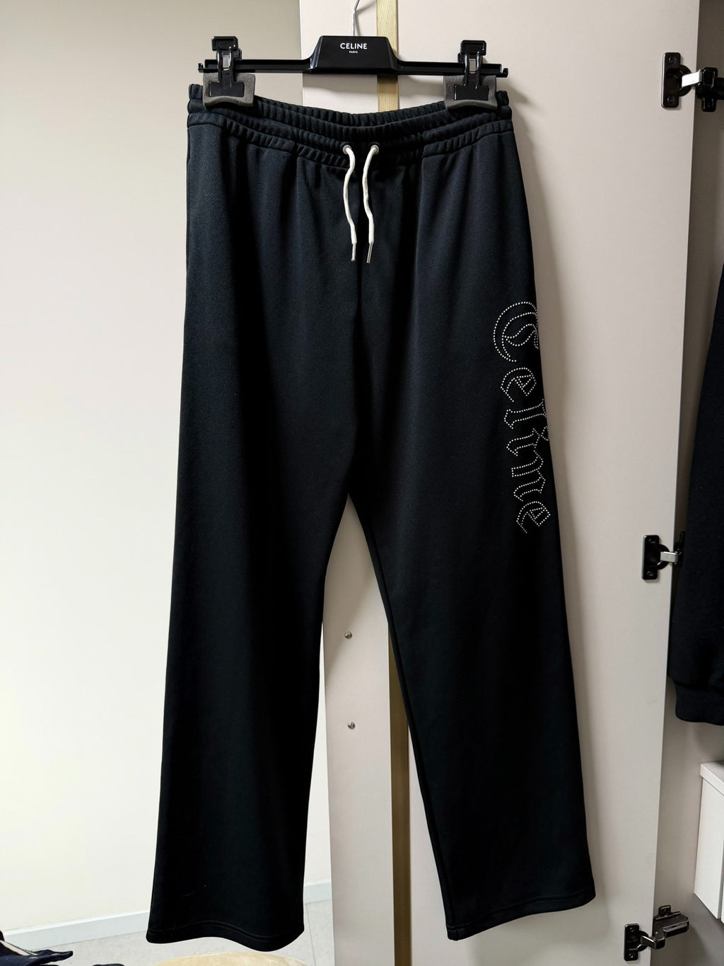 Celine FW22 Rivet Vertical Logo Wide Leg Pants by Hedi Slimane
