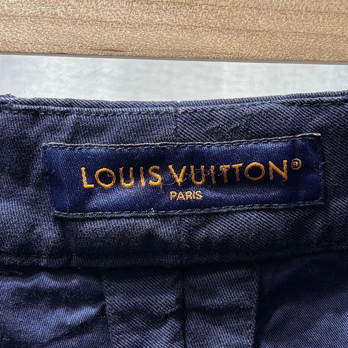 Louis Vuitton Casual All-Over Logo Print Embroidered Leather Patch Zip Straight-Leg Navy Shorts