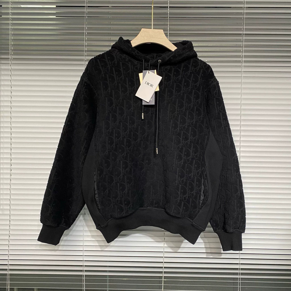 Dior Hooded Oblique Jacquard Monogram All-Over Print Terry Logo Black Hoodie