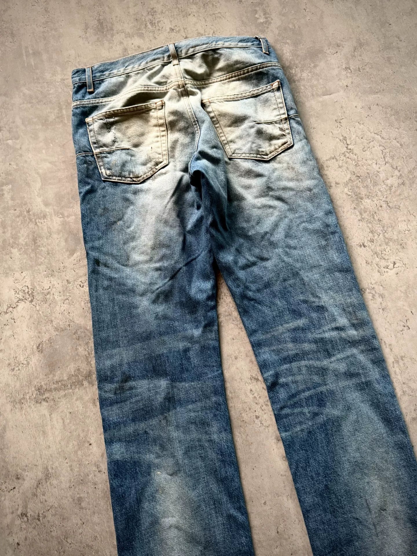Dior Homme 11SS Blue Washed Distressed Dirty-Dye Jeans