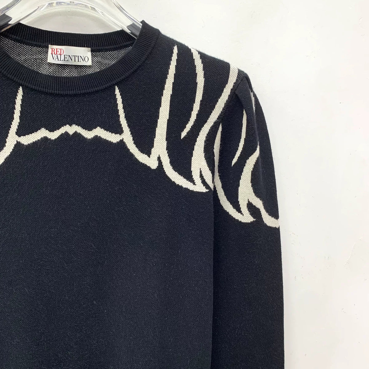 Valentino Black Wing Embroidered Crew Neck Knit Sweater
