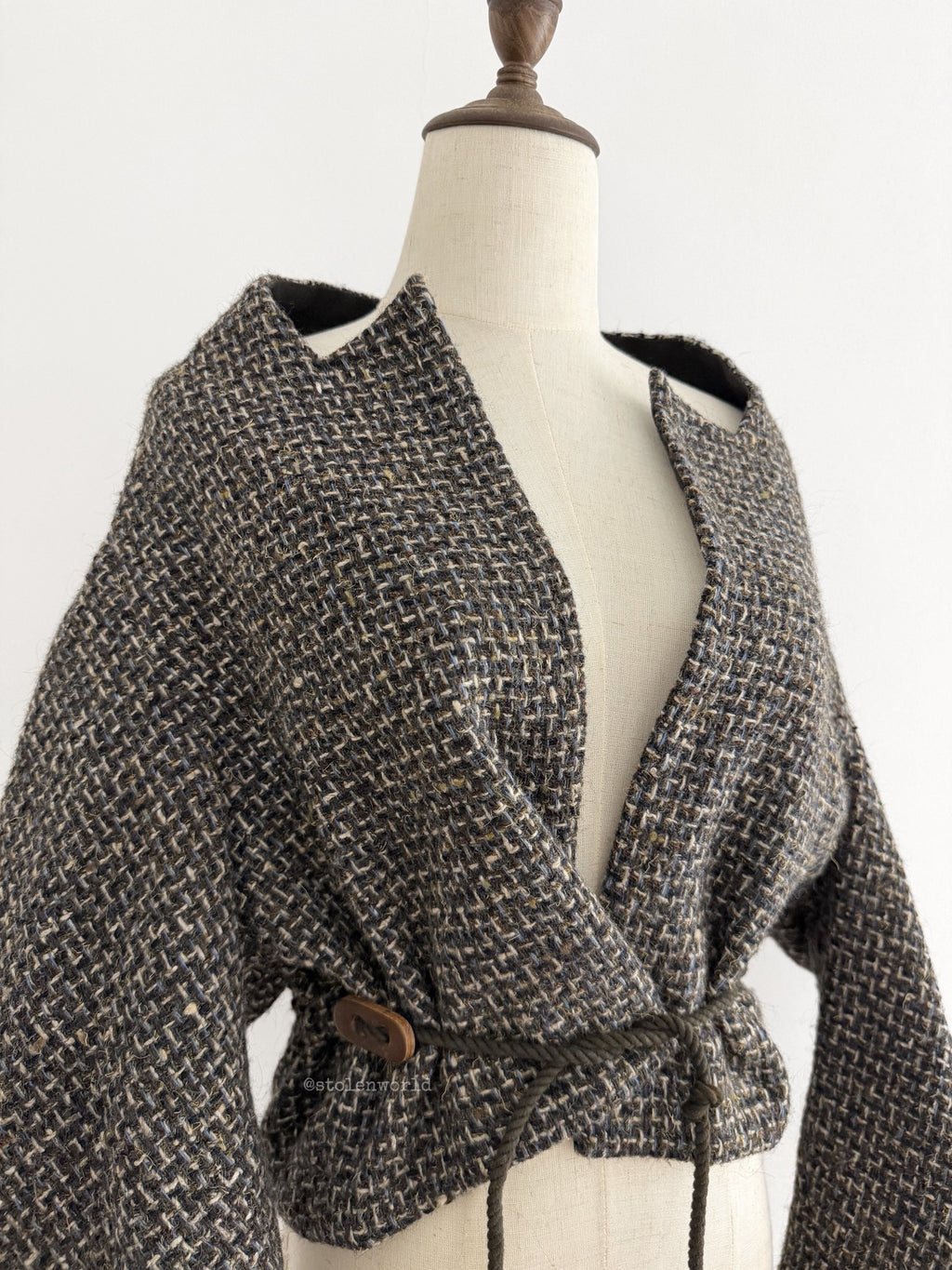 Yohji Yamamoto Y's Pointed Collar Drawstring Wool Short Coat - Devines