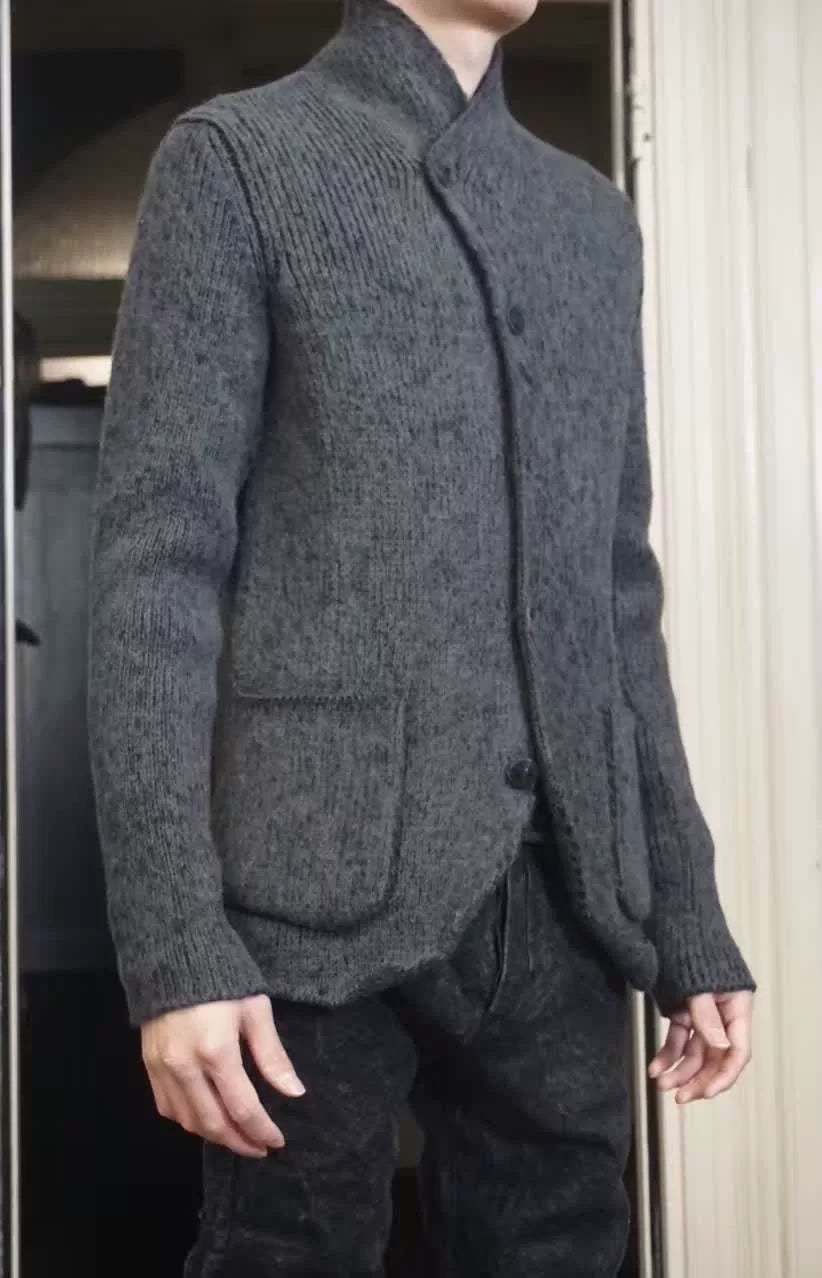 Label Under Construction FW16 Dark carded Grey LUC Cresent Collar Wool Jacket