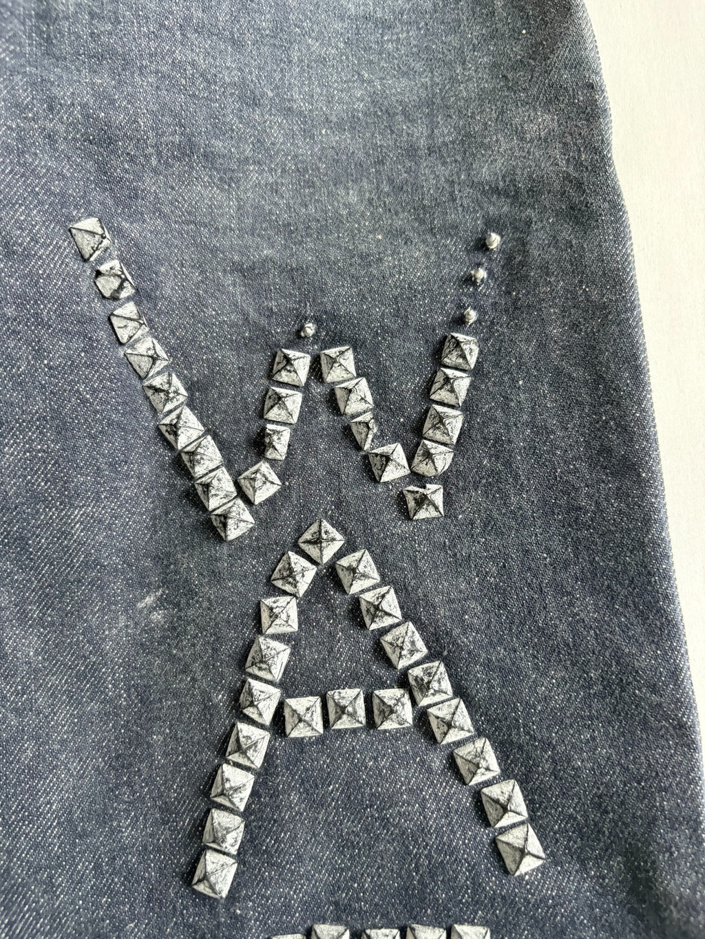 Walter van Beirendonck rivet patchwork jeans W&LT vintage runway piece rivet and spike patchwork jeans