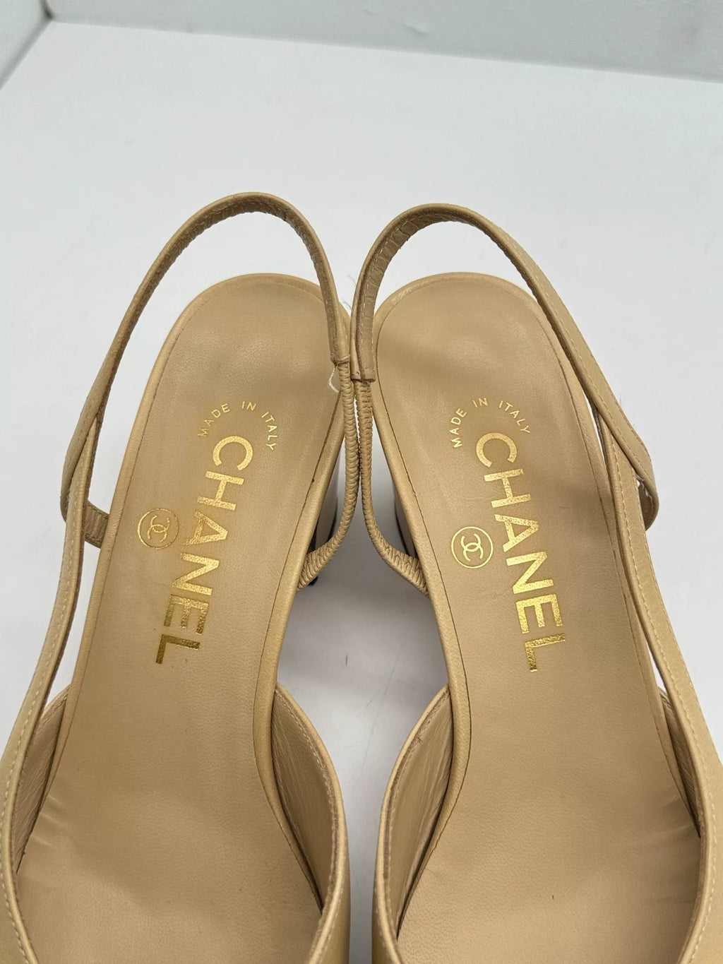 Chanel Beige Back-Tie Chunky Heels