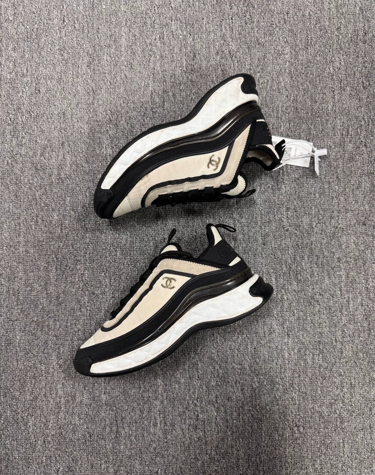 Chanel Black & White Double C Logo Sneakers