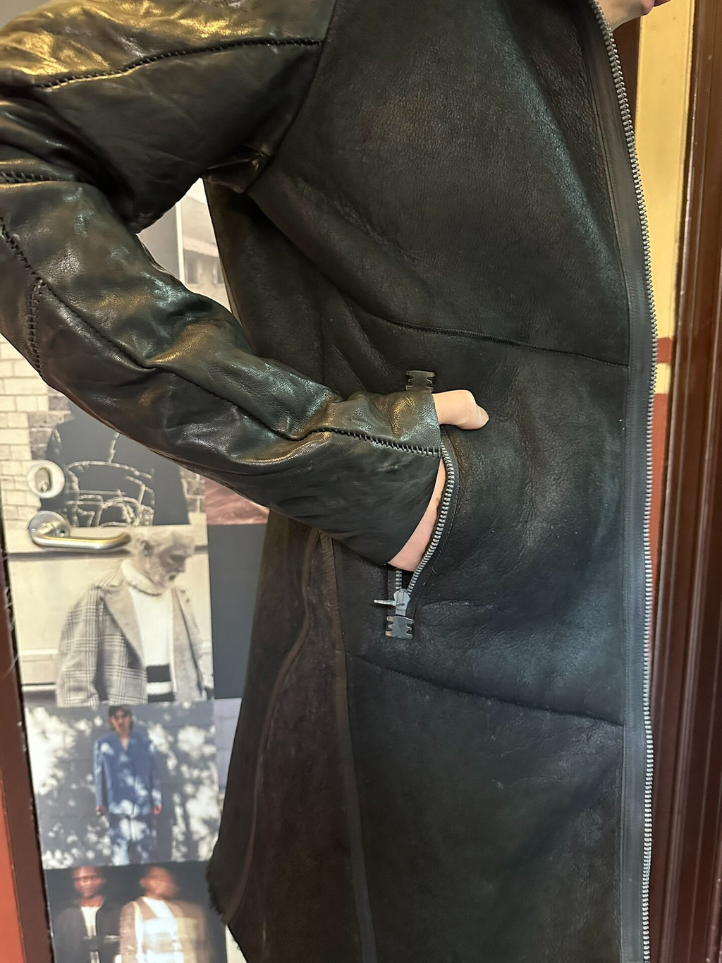 Isaac Sellam Black Lambskin Hooded Coat With Down-Filled Sleeves