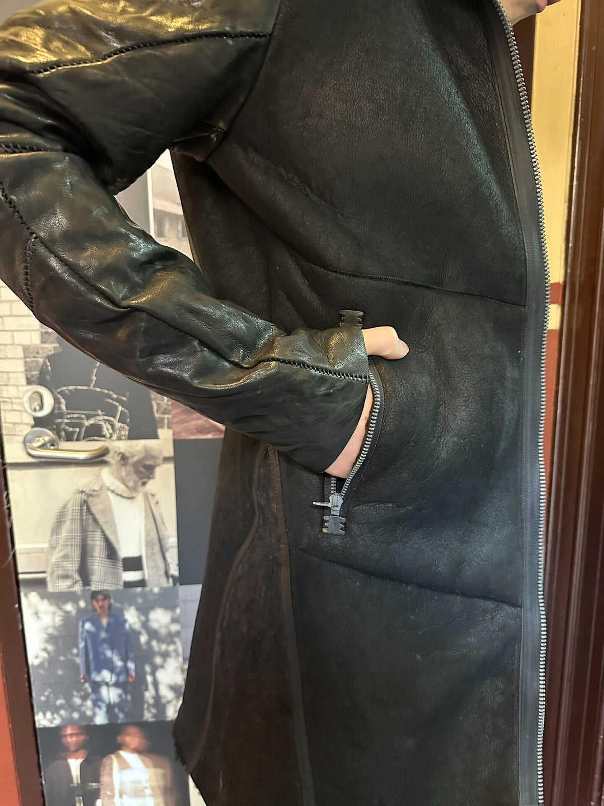 Isaac Sellam Black Lambskin Hooded Coat With Down-Filled Sleeves