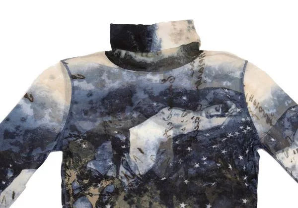 Jean Paul Gaultier Vintage Blue Moonlit Portrait Mesh Top