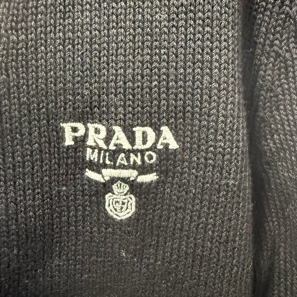 Prada Embroidered Logo Black White Color-Blocked Cardigan