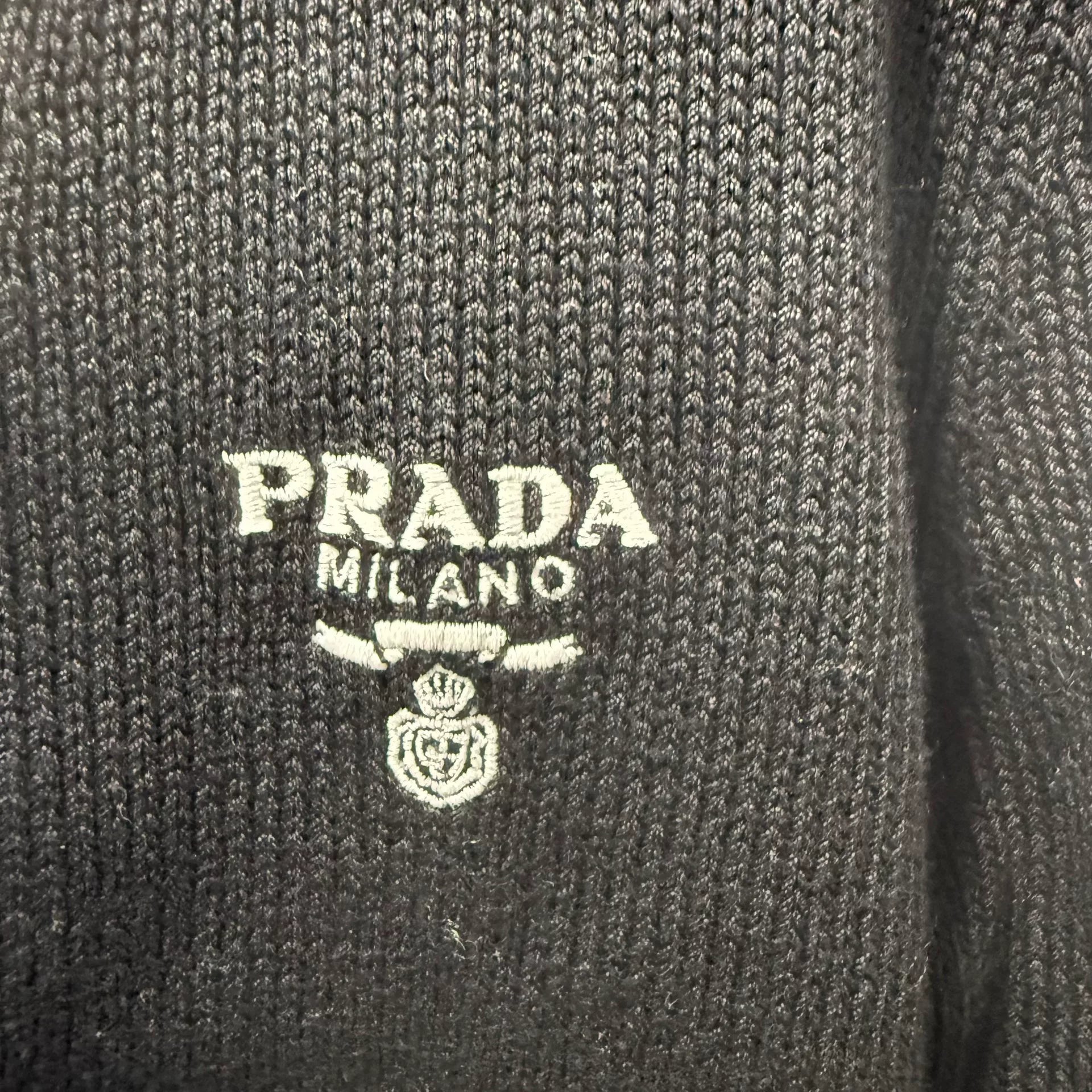 Prada Embroidered Logo Black White Color-Blocked Cardigan