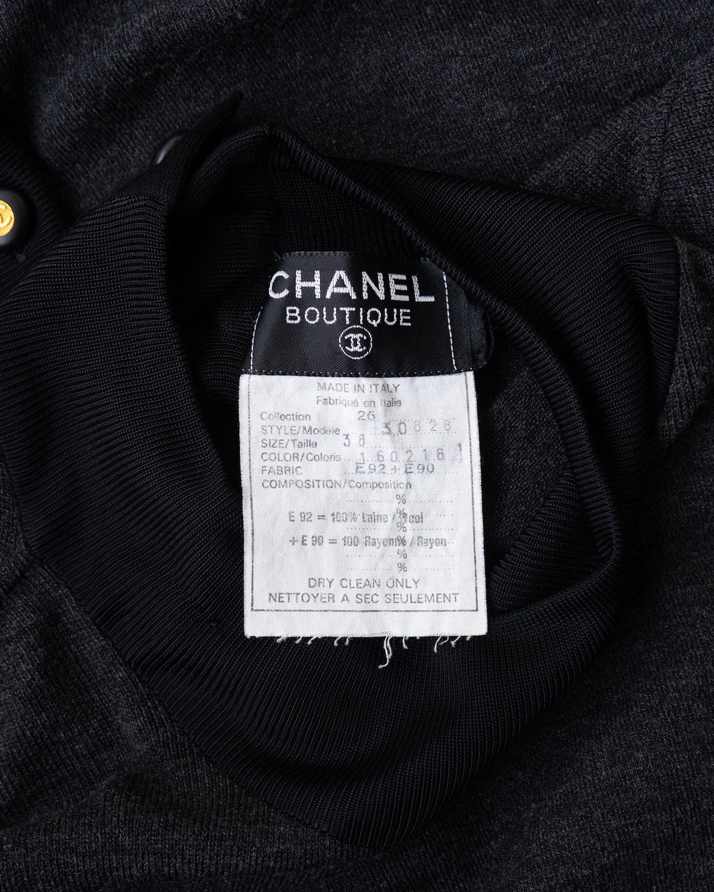 Chanel 1990s Black Gold Button Wool Knit Dress