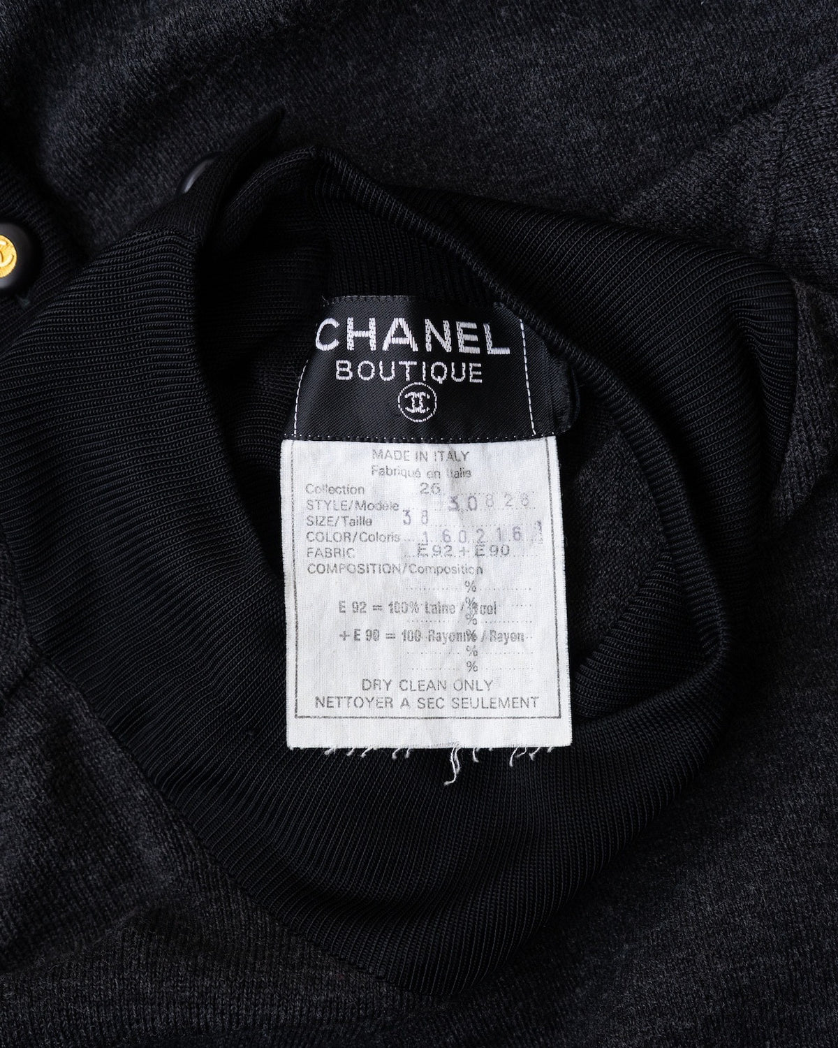 Chanel 1990s Black Gold Button Wool Knit Dress
