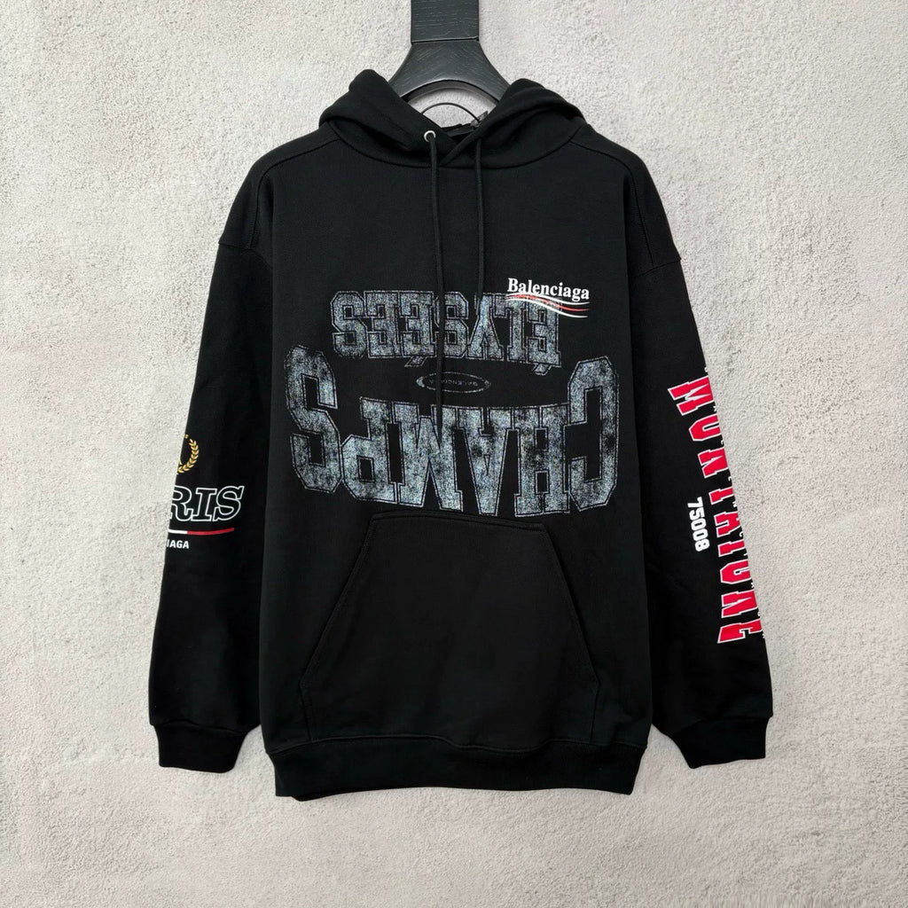 Balenciaga SS25 Black Multi-Element Wave Hooded Sweater