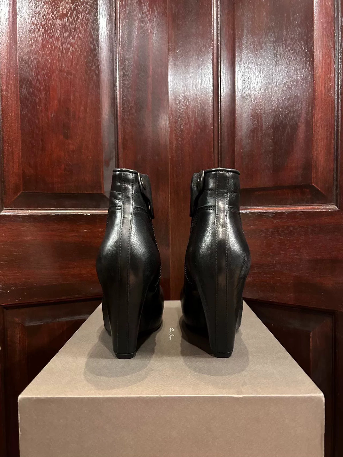 Rick Owens SS16 Black Classic Wedge Lambskin Boots