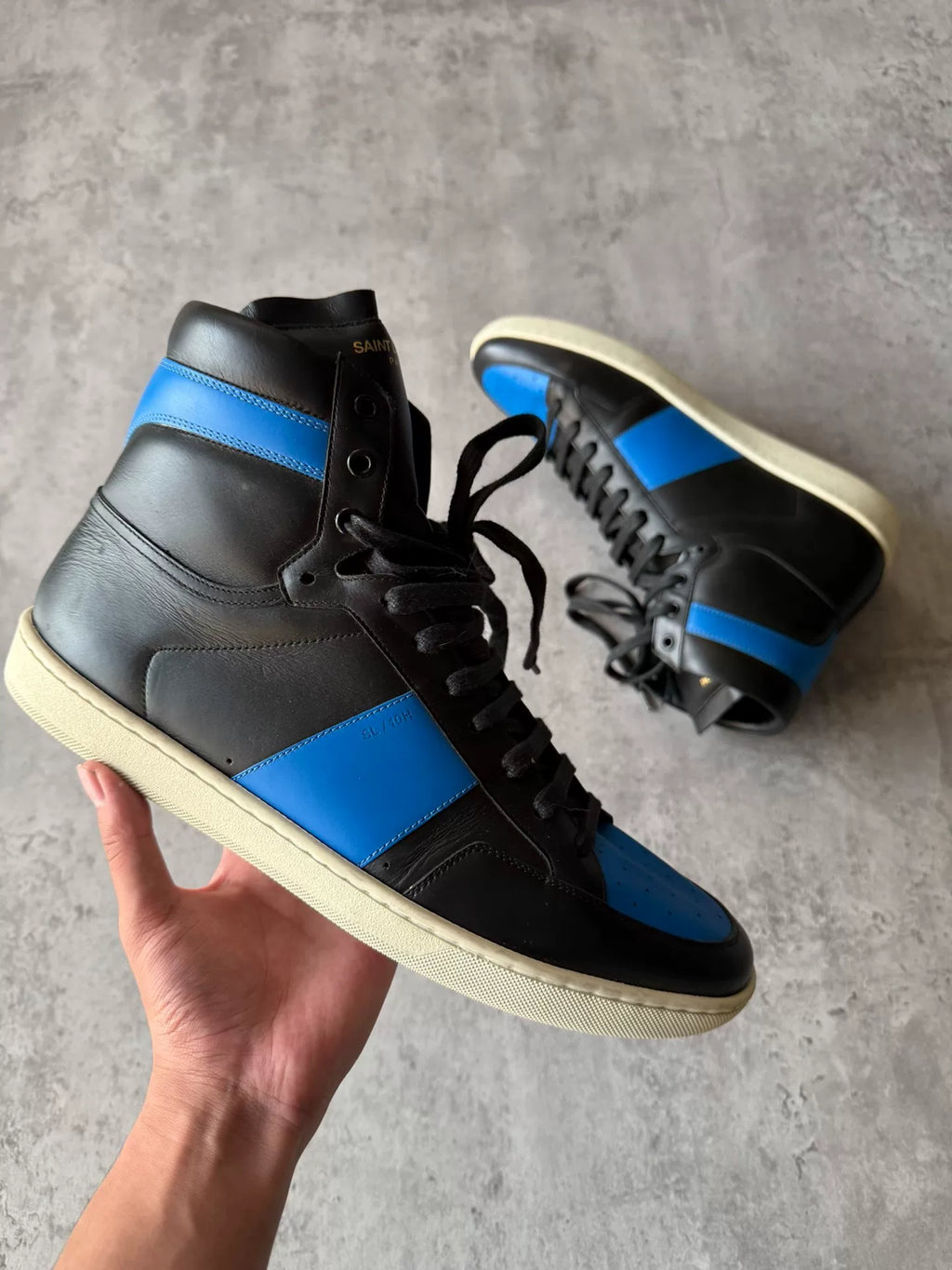 Saint Laurent Paris SS14 SL/10H Black & Blue Leather Sneakers by Hedi Slimane by Hedi Slimand
