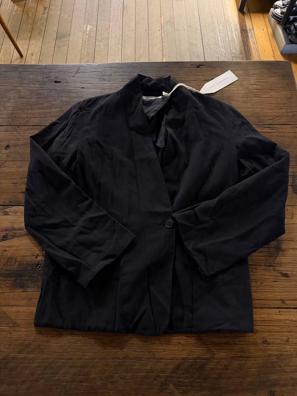 Christophe Lemaire Black Collarless Cotton Viscose Jacket