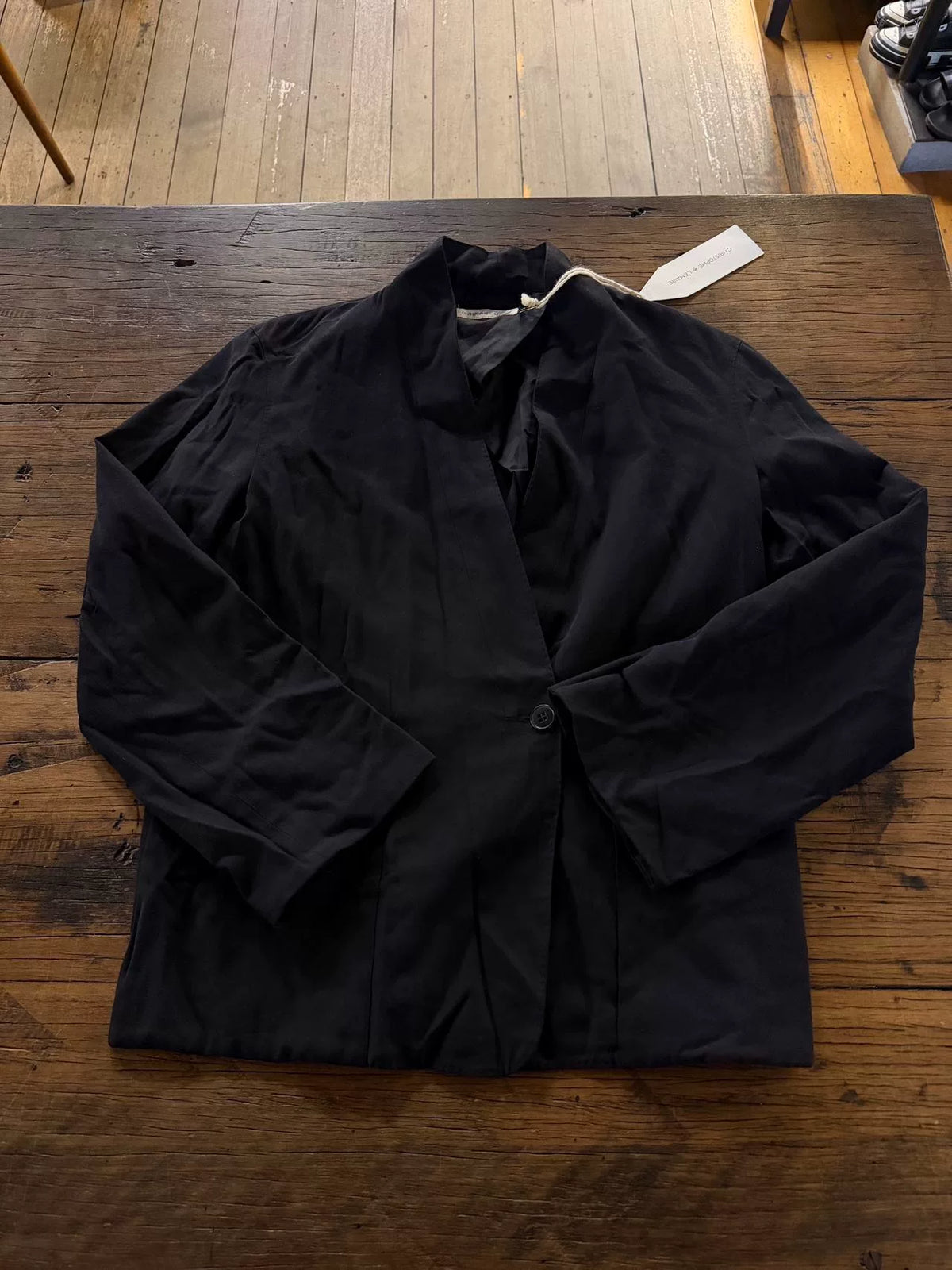 Christophe Lemaire Black Collarless Cotton Viscose Jacket