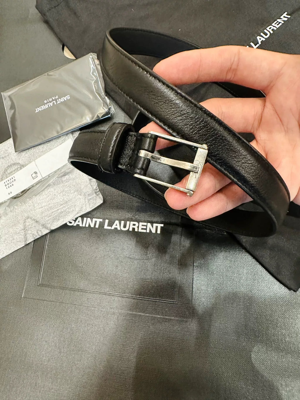 Saint Laurent Silver Oval-Buckle Leather Belt