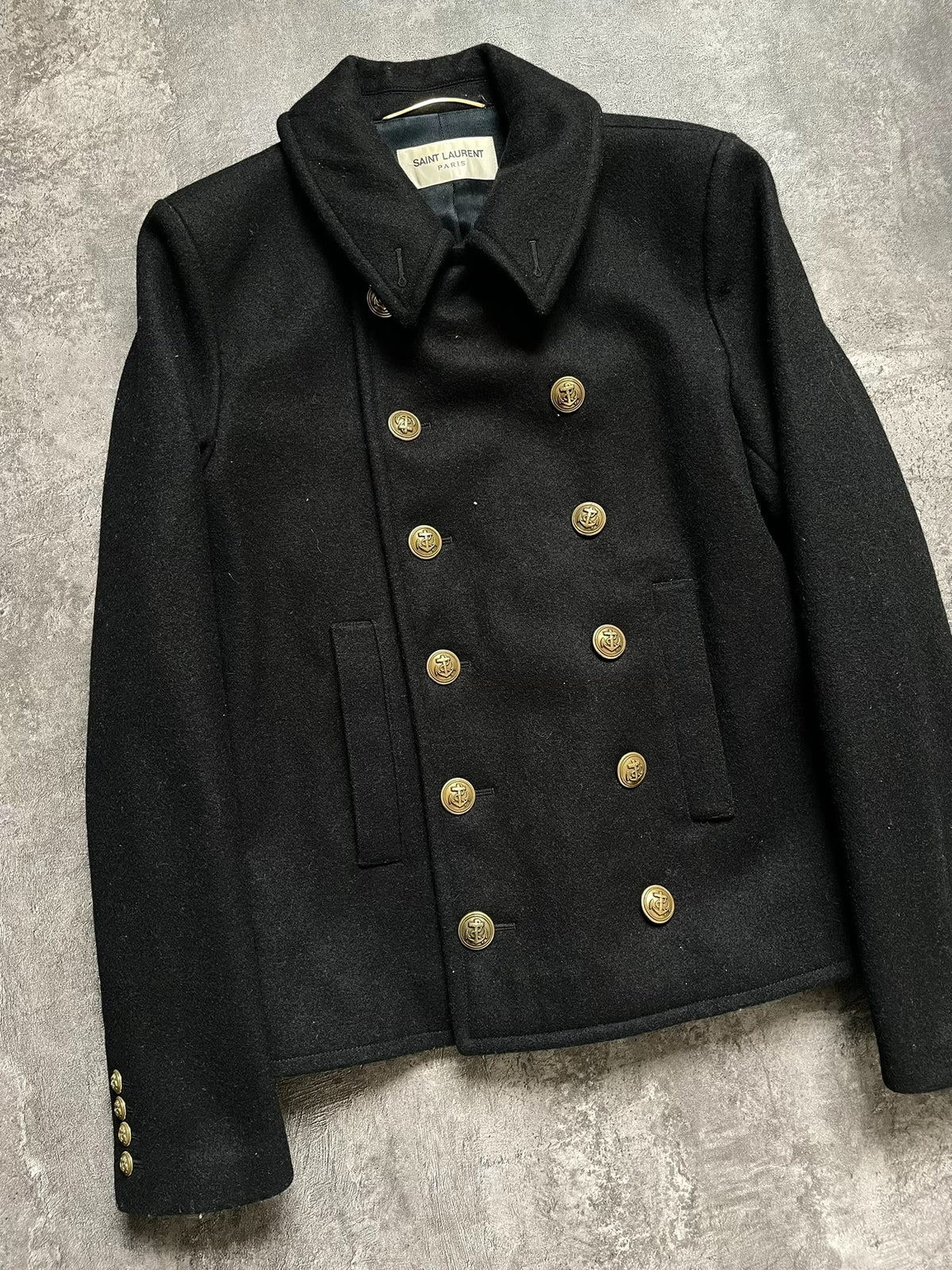 Saint Laurent Black Wool Double-Breasted Anchor Button Jacket