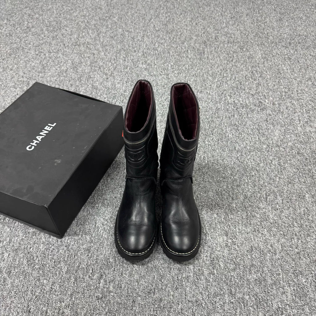 Chanel Double C Zipper Mid-Calf Boots