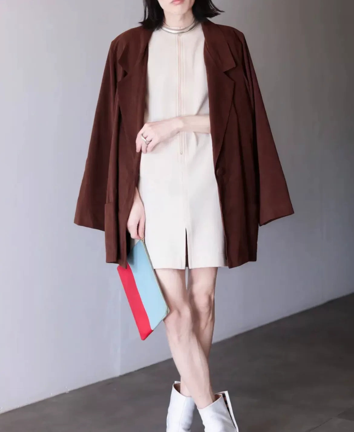 Loewe Beige Half-Zip Sleeveless Mini Dress