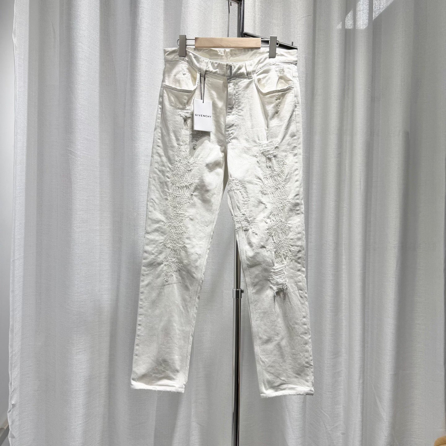 Givenchy Denim Distressed Straight-Leg Cotton White Pants