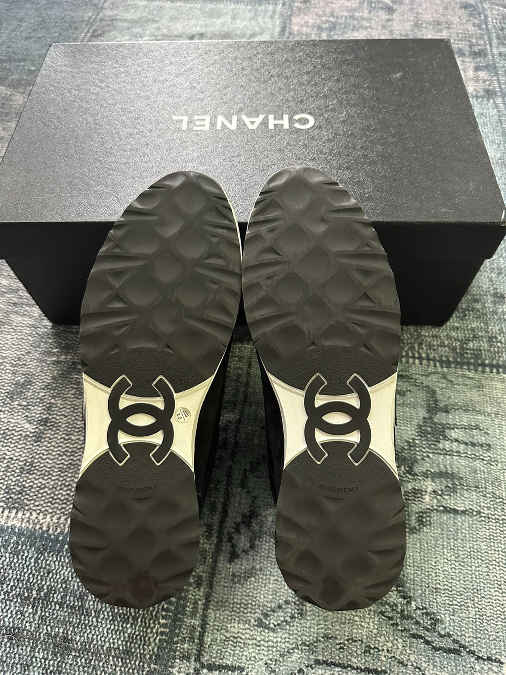 Chanel 25p Black German Army Trainer Thin-Sole Sneakers