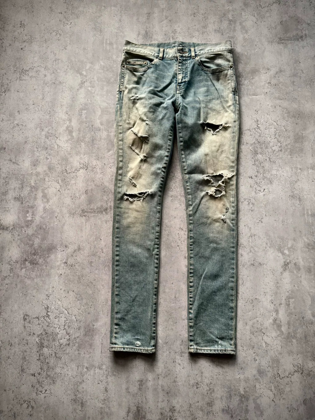 Saint Laurent Paris 18AW D02 Blue Washed Distressed Denim Jeans
