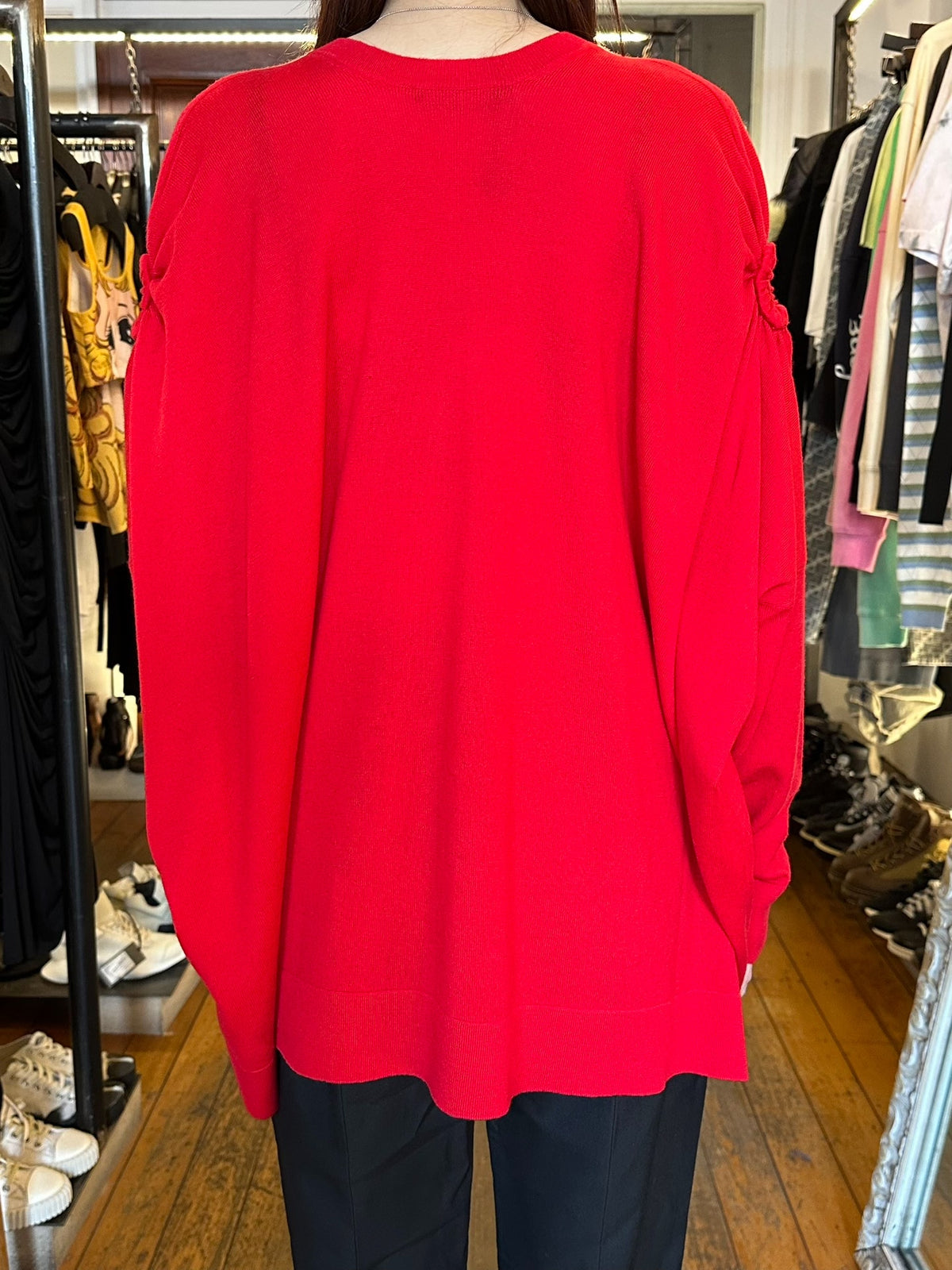 Alexander McQueen SS17 Red Shoulder Cutout Wool Sweater