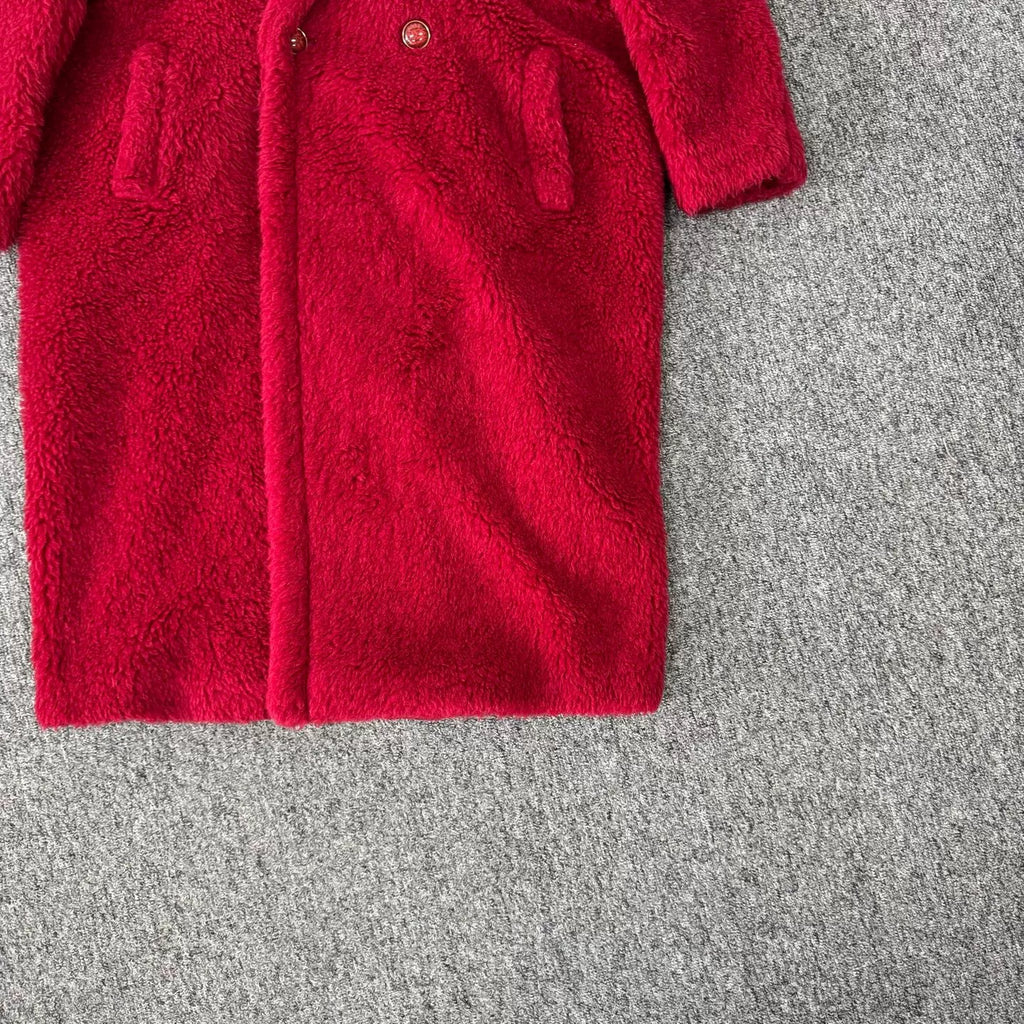 MaxMara red Year of the Rabbit limited edition silk alpaca wool teddy coat