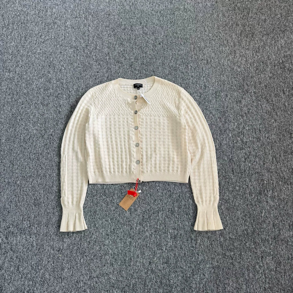 Chanel Off-White Waffle Diamond Knit Cardigan